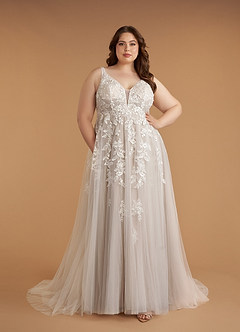 Azazie Sorella Wedding Dresses Diamond White Sand A-Line V-Neck Sequins Tulle Dress image12