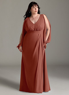 Azazie Matilda Bridesmaid Dresses Auburn A-Line Long Sleeve Chiffon Dress image13