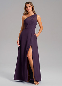 Azazie Phaedra Bridesmaid Dresses Plum A-Line One Shoulder Chiffon Dress image11