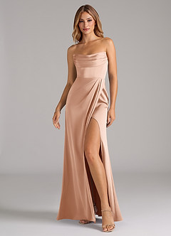 Azazie Johana Bridesmaid Dresses Rose Gold Mermaid Off the Shoulder Stretch Satin Convertible Dress image6