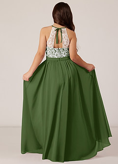 Azazie Fahari Junior Olive A-Line Lace Chiffon Dress image1
