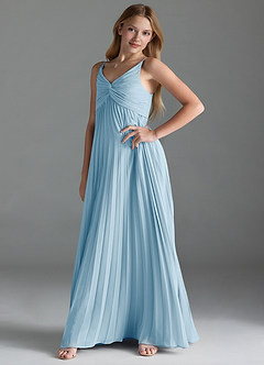 Azazie Raychelle Junior Sky Blue A-Line Pleated Chiffon Dress image3