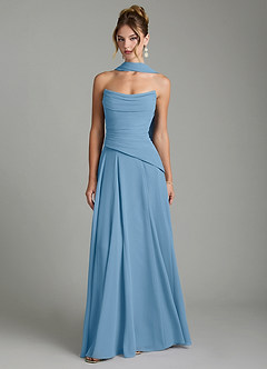 Azazie Gabriela Bridesmaid Dresses Steel Blue A-Line Corset Chiffon Dress image1