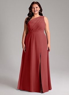 Azazie Phaedra Bridesmaid Dresses Rust A-Line One Shoulder Chiffon Dress image7