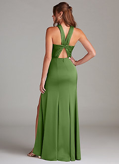 Azazie Rue Vestidos de damas de honor Vestido de Albahaca de Satén Elástico de Corte Sirena con Plisado image7