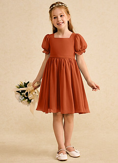 Azazie Jolie Flower Girl Dresses Burnt Orange A-Line with Sleeves Chiffon Dress image4