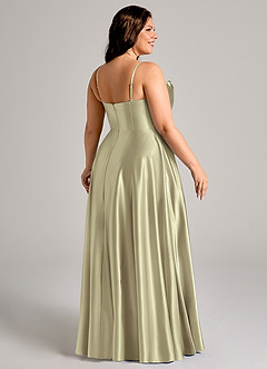 Azazie Elle Bridesmaid Dresses Moss Green A-Line with Pockets Metallic Satin Dress image5