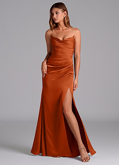 Azazie Claudelle Bridesmaid Dresses Burnt Orange Mermaid Strapless Stretch Satin Dress image1