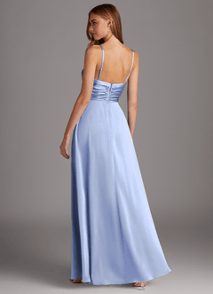 Azazie Jenna Bridesmaid Dresses Ice A-Line Pleated Stretch Satin Dress image4