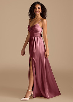 Azazie Zeya Robes de demoiselle d'honneur Robe Trapèze en Satiné métallisé Plissée Rose Du Désert image5