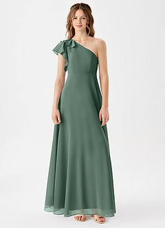 Azazie Arabella Junior Eucalyptus A-Line Ruched Chiffon Dress image3
