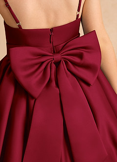 Azazie Davine vestidos de niña de las flores Vestido de Borgoña de Satin Mate de Corte En A con Tirante Espagueti image10
