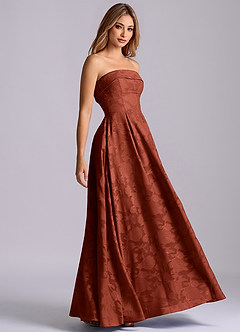 Azazie Lucienne Bridesmaid Dresses Terracotta A-Line Strapless Floral Burnout Dress image1