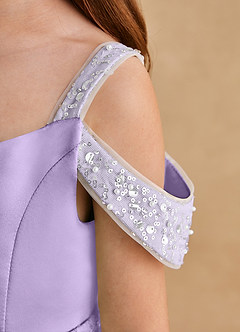 Azazie Jodi Robe Demoiselle D'honneur Fillette Robe Trapèze en Mat Satiné Lilas image6