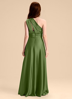 Azazie Charlize Junior Juniper A-Line Pleated Stretch Satin Dress image2
