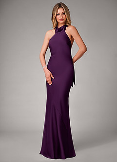 Azazie Velli Bridesmaid Dresses Grape Mermaid Stretch Satin Dress image3