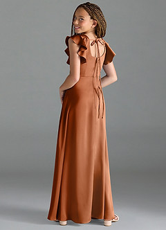 Azazie Bondi Junior Copper A-Line Side Slit Stretch Satin Dress image5