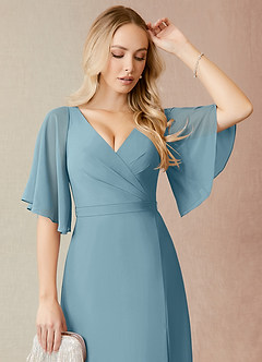Azazie Cierra Robes de demoiselle d'honneur Robe Trapèze en Mousseline de soie Col en V Bleu Maussade image6