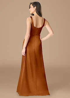 Azazie Joyce Bridesmaid Dresses Copper A-Line Side Slit Metallic Satin Dress image2