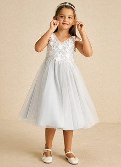 Azazie Sunnie Flower Girl Dresses Ivory A-Line Lace Tulle Dress image2