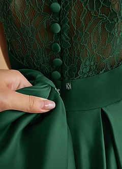 Azazie Sammy vestidos de niña de las flores Vestido de Verde Oscuro de Satin Mate de Corte En A con Encaje image7