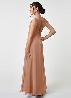Azazie Collette Junior A-Linie Gestreift Chiffon Kleid Champagner Rosa image4
