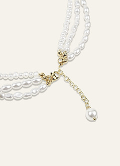 front Multi Layer Pearl Choker Necklace
