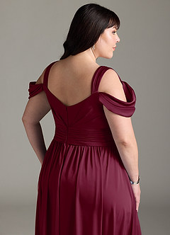 Azazie Lianne Bridesmaid Dresses Mulberry A-Line Off the Shoulder Stretch Satin Dress image15