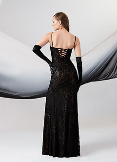 Azazie Esmeray Wedding Dresses Black Nude A-Line Sequins Stretch Satin Dress image10