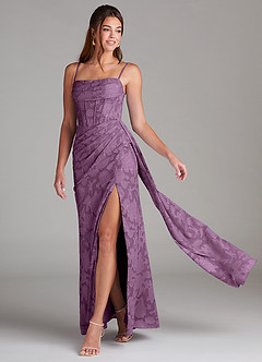 Azazie Denisa Bridesmaid Dresses Wisteria Sheath Pleated Floral Burnout Dress image1
