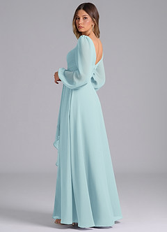 Azazie Omari Bridesmaid Dresses Sea Glass A-Line Long Sleeve Chiffon Dress image2