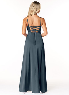Azazie Marchella Bridesmaid Dresses Twilight A-Line Corset Stretch Satin Dress image2