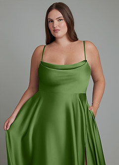 Azazie Elle Bridesmaid Dresses Basil A-Line Pleated Stretch Satin Dress image10