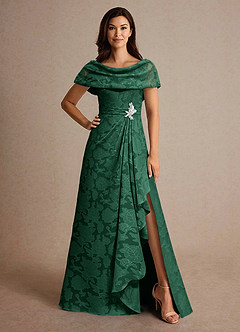 Azazie Branford Mère de la mariée Robes Robe Trapèze en Blumen-Burnout Plissée Vert Foncé image1