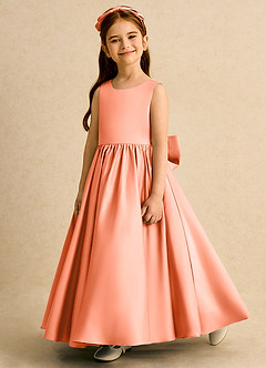 Azazie Nellia vestidos de niña de las flores Vestido de Atardecer de Satin Mate de Corte En A con Lazo image3