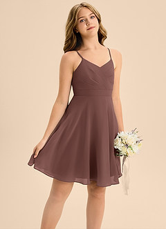 Azazie Avelina Junior Espresso A-Line Pleated Chiffon Dress image5