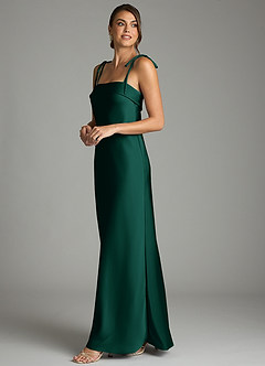 Azazie Ellia Bridesmaid Dresses Emerald Sheath Bow Stretch Satin Dress image4