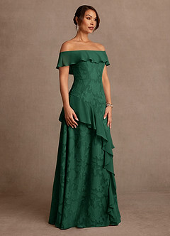Azazie Marina Mère de la mariée Robes Robe Trapèze en Blumen-Burnout Épaule décolletée Vert Foncé image3