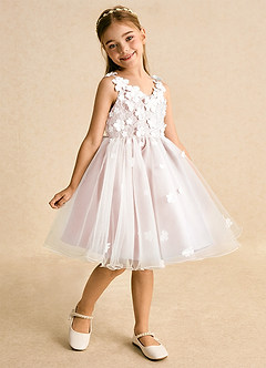 Azazie Junebug vestidos de niña de las flores Vestido de Marfil Rosa Ruborizado de Tul de Princesa con Encaje image2