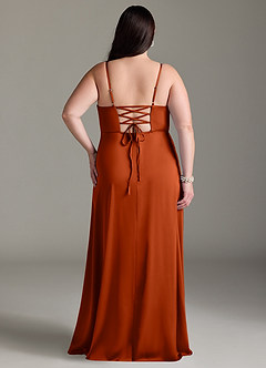Azazie Marchella Robes de demoiselle d'honneur Robe Trapèze en Satin extensible Corset Paprika image8