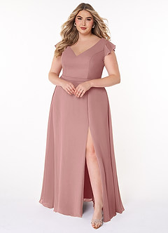 Azazie Claudine Bridesmaid Dresses Dusty Rose A-Line Flutter Sleeve Chiffon Dress image7