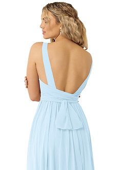 Azazie Kora Robes de demoiselle d'honneur Robe Trapèze en Mousseline de soie Plissée Bleu Ciel image3