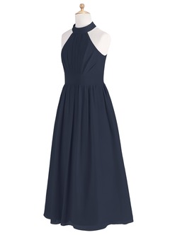 Azazie Iman Junior Dark Navy A-Line Pleated Chiffon Dress image8