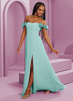 Barbie ♥ Azazie Brautjungfernkleider Wandelbar A-Linie Schulterfrei Chiffon Kleid Aqua image7