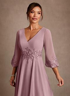 Azazie Yorba Klänningar till brudens mor Klä A-Line i Chiffong Spets Dammig Ros image5