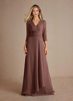 Azazie Mayfield Vestidos para mãe da noiva Vestido Café Expresso de Chiffon de Linha A com Plissado image6