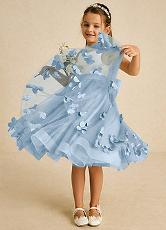 Azazie Sprout Abiti da Ragazza di Fiori Abito A-Line in Tulle Fiocco Azzurro Polvere image3
