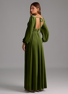 Azazie Norah Bridesmaid Dresses Olive A-Line Long Sleeve Velvet Dress image3