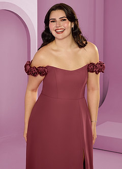 Barbie ♥ Azazie Robes de demoiselle d'honneur Robe Trapèze Convertible en Mousseline de soie Épaule décolletée Merlot image16