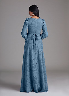 Azazie Leonia Bridesmaid Dresses Steel Blue A-Line Long Sleeve Floral Burnout Dress image3